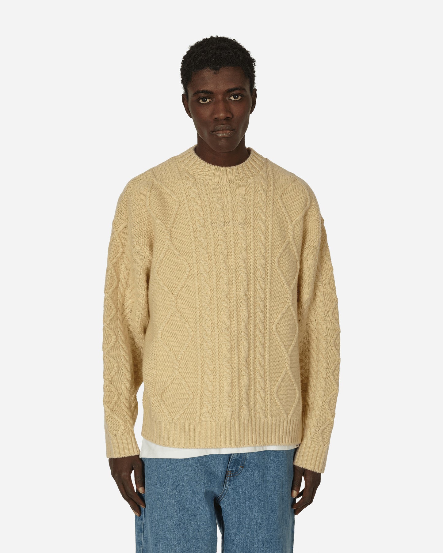 KAPITAL 5G Wool Cable Knit Profile Rainbowy Patch Sweater Ecru Knitwears Sweaters EK-1517 1