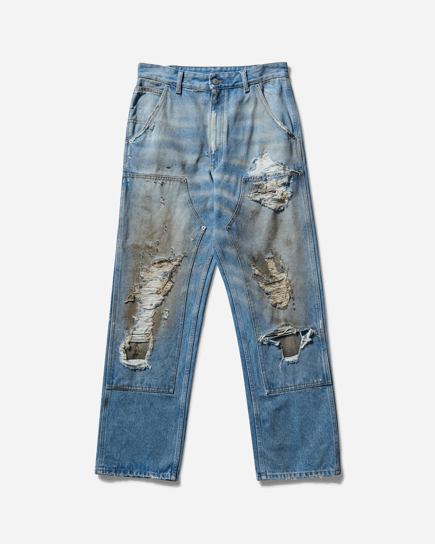 MM6 Maison Margiela Distressed Double Knee Denim Medium Blue Pants Denim SH2LA0017 964