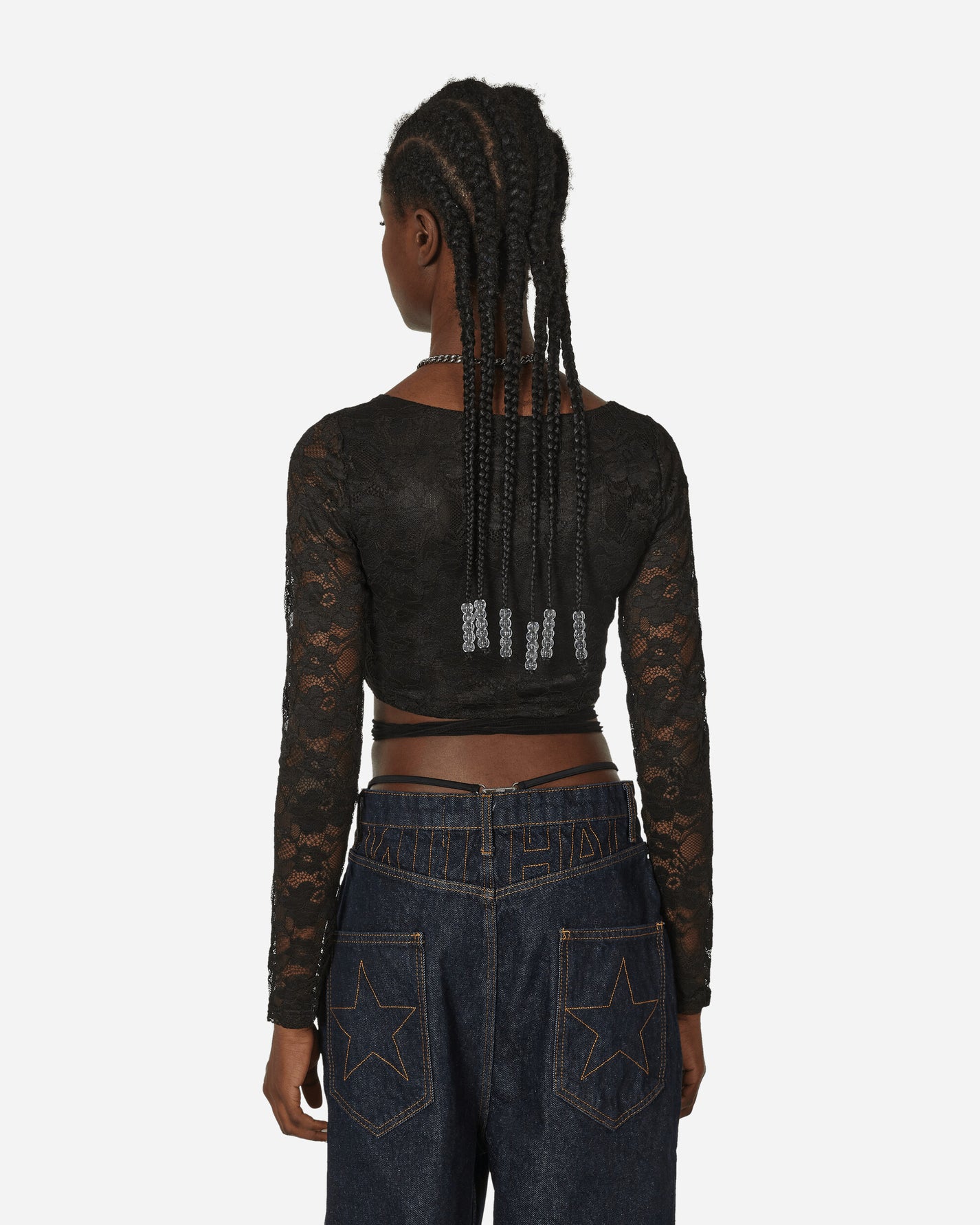 Nii Hai Wmns Lace Crop Top In Black Black T-Shirts Cropped TPS-LSCT BLK