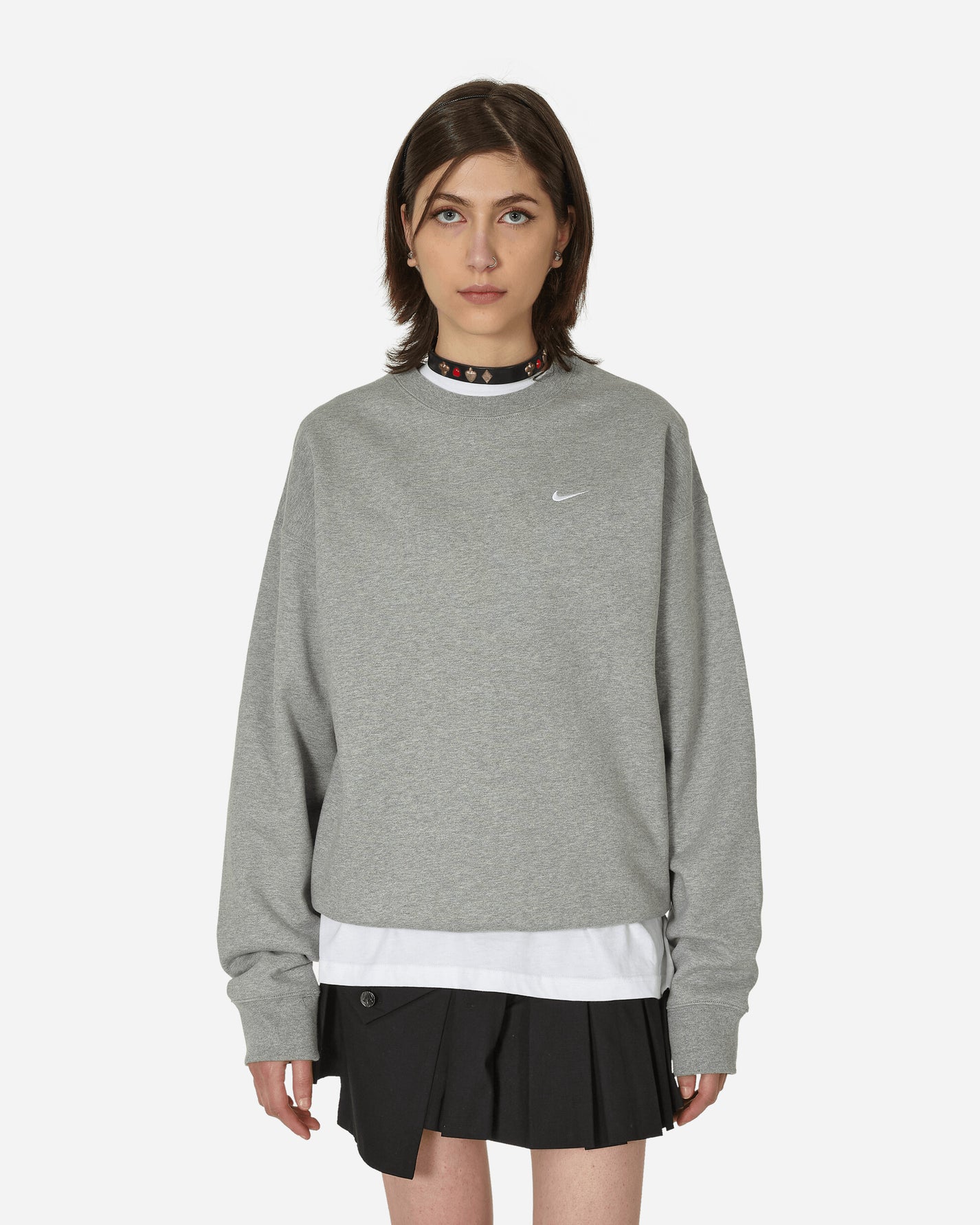 Nike M Nk Solo Swsh Flc Crw Dk Grey Heather/White Sweatshirts Crewneck DX1361-063