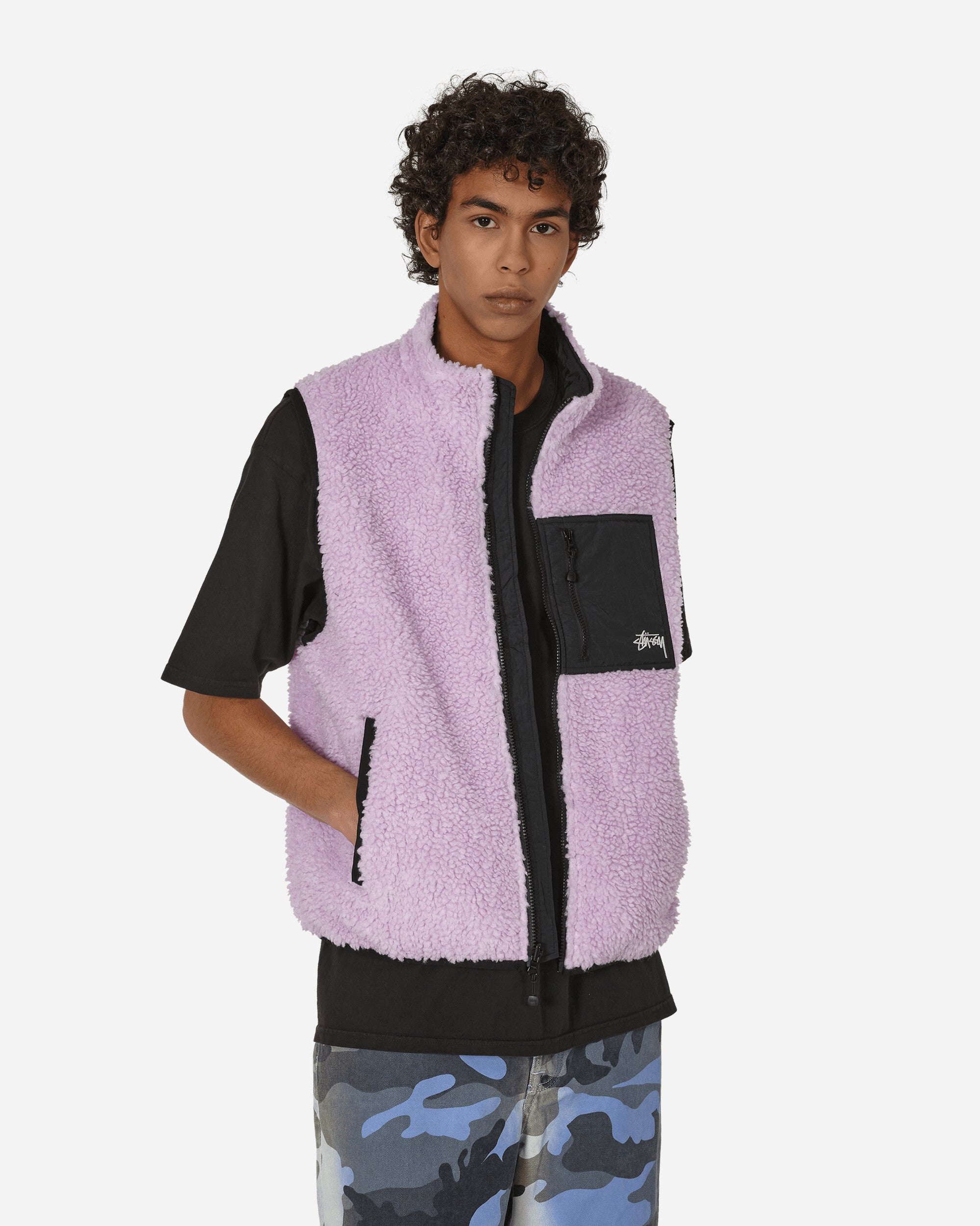 Stüssy Sherpa Reversible Vest Lavender Coats and Jackets Vests H118528 LAVE