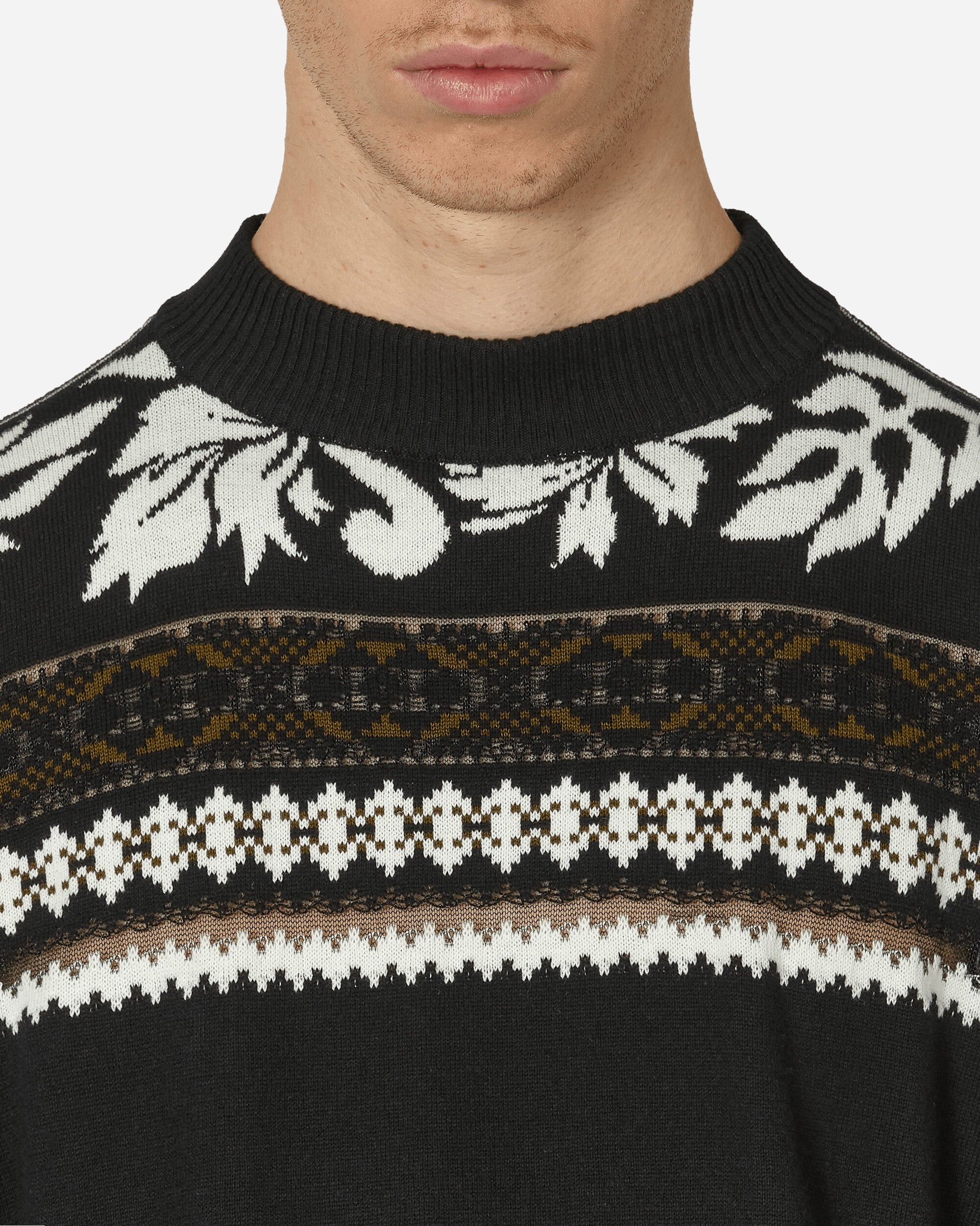 sacai Floral Jacquard Knit Pullover Black/Off White Knitwears Sweaters 24-03297M 004