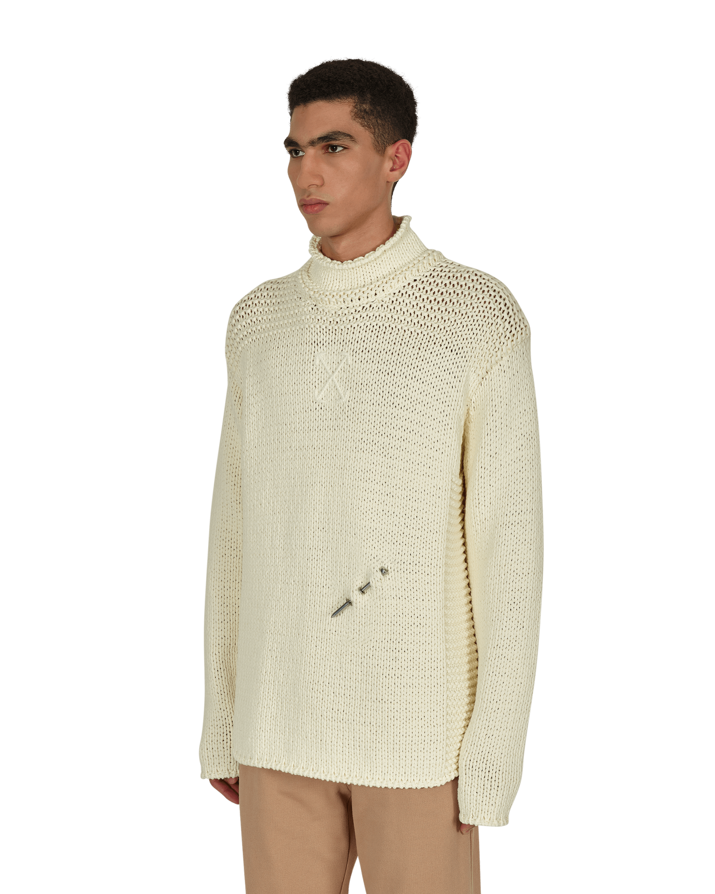 Off-White Meteornail Knit Zip Mockneck Tofu Tofu   Sweatshirts Crewneck OMHA122F21KNI001 6161