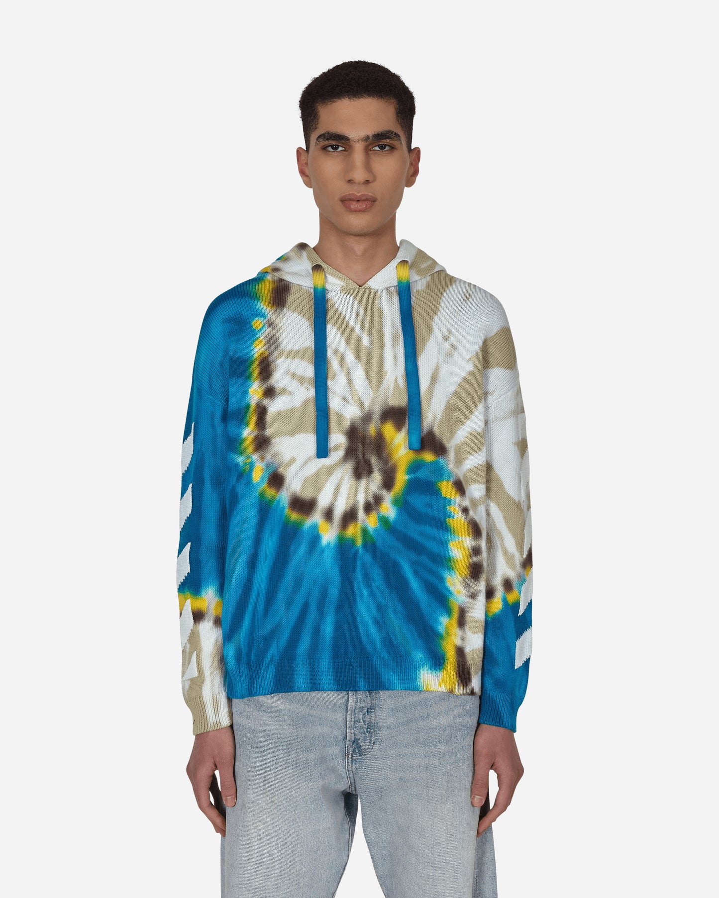 Off-White Diag Tie Dye Knit Hoodie Bone  White Sweatshirts Hoodies OMHA148S22KNI001 6101